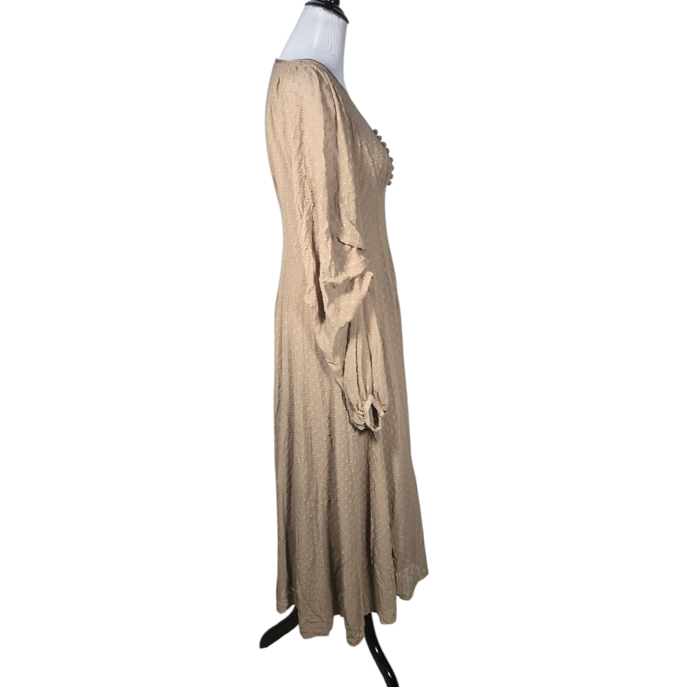 AZUL by Moussy* 2 Long Puff Sleeve V-Neck Maxi Dress Textured Dotted Fabric AsIs - Picture 4 of 9